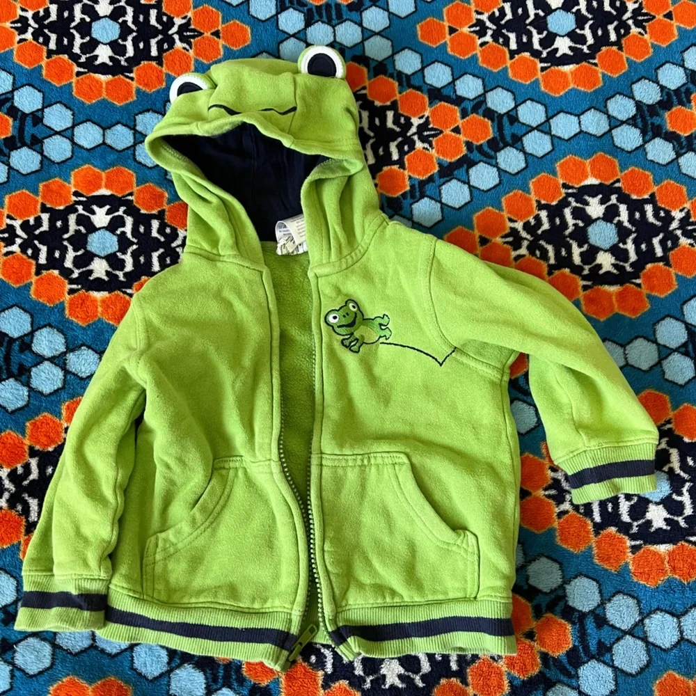 Gymboree Boys Cotton Green Frog Zip Up Sweatshirt